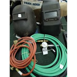 Lot of Torch Hose, Gauges & Welding Masks