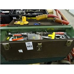 Brown Metal Tool Box with Tools