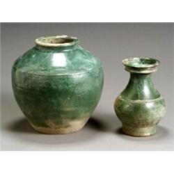 Two Chinese Green Glazed Pottery Vessels...