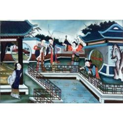 Two Chinese EglomisT Panels of Ladies in a Garden Pavilion...