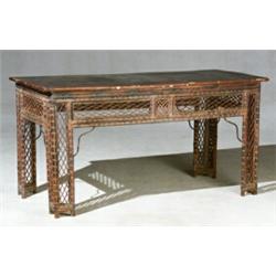 Chinese Export Red Lacquered Bamboo and Wood Center Table...