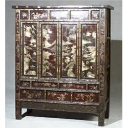 Chinese Gilt Decorated Black Lacquered Ground Side Cabinet...