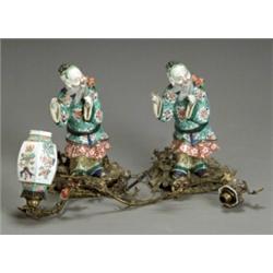 Pair of Samson Export Type 'Famille Verte' Figures of Bearded Men...