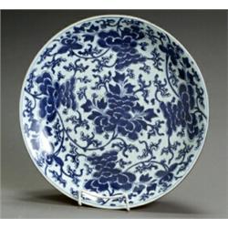 Chinese Blue and White 'Peony' Charger...