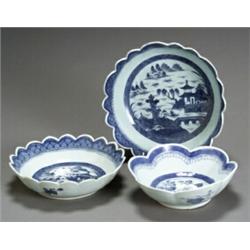 Three Chinese Export 'Canton' Blue and White Bowls...