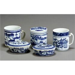 Group of Five Chinese Export 'Canton' Blue and White Table Articles...