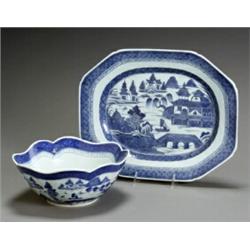 Chinese Export 'Canton' Blue and White Salad Bowl and Platter...