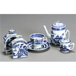 Chinese Export 'Canton' Blue and White Five-Piece Assembled Tea Service...