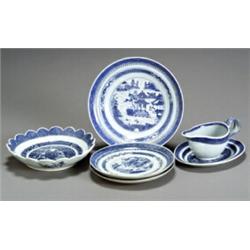 Group of Six Chinese Export 'Canton' Blue and White Table Articles...