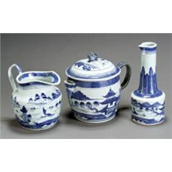 Three Chinese Export 'Canton' Blue and White Table Articles...