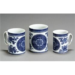 Three Chinese Export 'Blue Fitzhugh' Graduated Mugs...