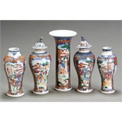 Chinese Export 'Mandarin Palette' Assembled Five-Piece Mantel Garniture...