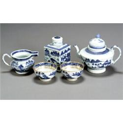 Chinese Export 'Canton' Blue and White Assembled Five-Piece Tea Service...