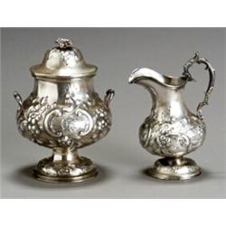 American RepoussT Sterling Sugar Urn and Cream Jug...