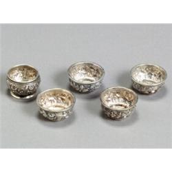 Group of Five American RepoussT Silver Salt Cellars...