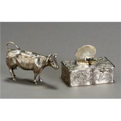 Swiss Silver Plate Singing Bird Box and a Dutch Silver Cow Creamer...