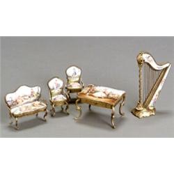 Austrian Gilt Metal Mounted Enamel Assembled 12-Piece Miniature Parlor Suite...