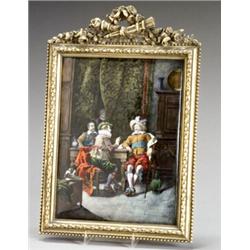 Limoges Enamel Plaque of Cavaliers in an Interior...