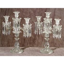 Pair of Baccarat Molded and Cut Glass Three-Light Candelabra...