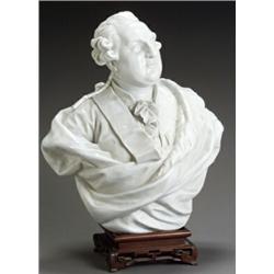 Continental White Glazed Porcelain Bust of Louis XV...