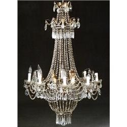 Louis XVI Style Gilt Metal and Glass Basket-Form Eight-Light Chandelier...