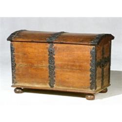 Continental Baroque Style Iron Strap Mounted Oak Dome-Top Chest...