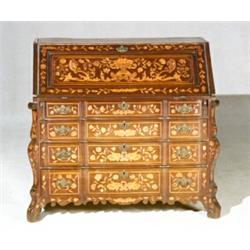 Dutch Rococo Style Marquetry Mahogany Slant-Front Bureau...