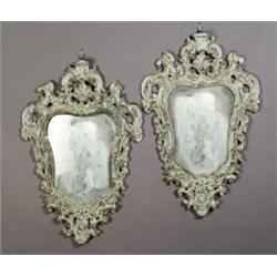 Pair of Italian Rococo Style Gray-Painted Giltwood Mirrors...