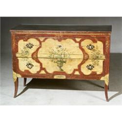 Italian Neoclassical Painted and Decorated Scarlet Ground Commode...