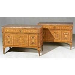 Pair of Italian Neoclassical Style Marquetry Walnut Commodes...