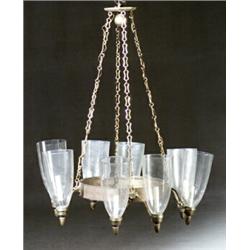 George III Style Brass and Glass Eight-Light Chandelier...