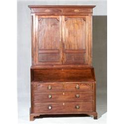 George III Inlaid Mahogany Slant-Front Bureau Bookcase...