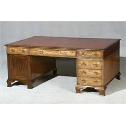 George III Style Crossbanded Mahogany Two-Pedestal Partner's Desk...