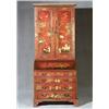 Image 1 : George III Style Gilt and Scarlet-Japanned Slant-Front Bureau Bookcase...