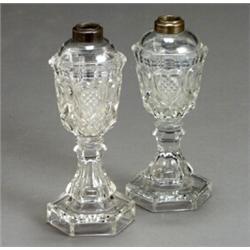 Two Colorless Pressed Glass Fluid Lamps...