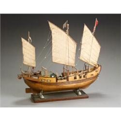 Painted Wood Model of a Chinese Three-Masted War Ship...