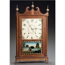 Federal Tiger Maple 'Pillar and Scroll' Shelf Clock...