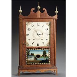 Federal Tiger Maple 'Pillar and Scroll' Shelf Clock...