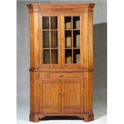 American Stained Pine Two-Part Corner Cupboard...