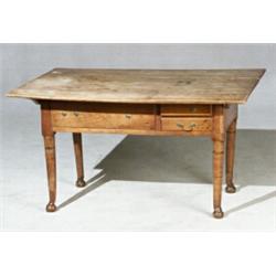 Queen Anne Turned Cherry and Walnut Tavern Table...