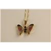 Image 1 : 14KT YELLOW GOLD, TOURMALINE & BLACK DIAMOND SET BUTTERFLY PENDANT.WINGS ARE CUSTOM MADE MATCHED