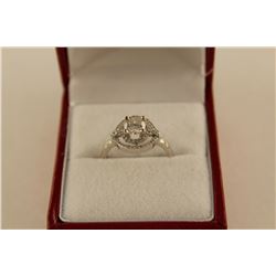 LADIES 14KT WHITE GOLD DIAMOND SET ENGAGEMENT OR DRESS RING MADE IN A MARQUISE SHAPED HALO CLUSTER