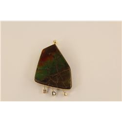 ONE 14KT YELLOW GOLD NATURAL AMMOLITE & DIAMOND SET PENDANT.  BEZEL HOLDS 1 MODIFIED  PENTAGON