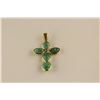 Image 1 : ONE 14KT  YELLOW GOLD NATURAL EMERALD & DIAMOND CROSS PENDANT.  BEZEL SET WITH 5 OVAL MIXED CUT