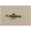 Image 2 : ONE 14KT  YELLOW GOLD NATURAL EMERALD & DIAMOND CROSS PENDANT.  BEZEL SET WITH 5 OVAL MIXED CUT
