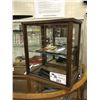 Image 1 : ANTIQUE OAK GLASS DISPLAY CABINET. INCLUDES DAGGER WITH SHEATH