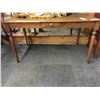 Image 1 : ANTIQUE TEAK WOOD, 2-PLANK TABLE WITH SINGLE DRAWER, ON VICTORIAN TURNED LEGS 49" W X 29" D X 28" H