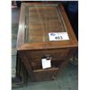 Image 1 : HAND BUILT TEAK ONE DRAWER, GLASS TOP SIDE TABLE 12" W X 34" H X 16" D