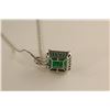Image 5 : 14KT WHITE GOLD NATURAL EMERALD & DIAMOND SET PENDANT SET WITH 44 ROUND BRILLIANT CUT DIAMONDS