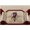 Image 1 : ONE 18KT WHITE GOLD NATURAL AMETHYST, CITRINE QUARTZ, BLUE TOPAZ AND DIAMOND SET LADIES DRESS RING.
